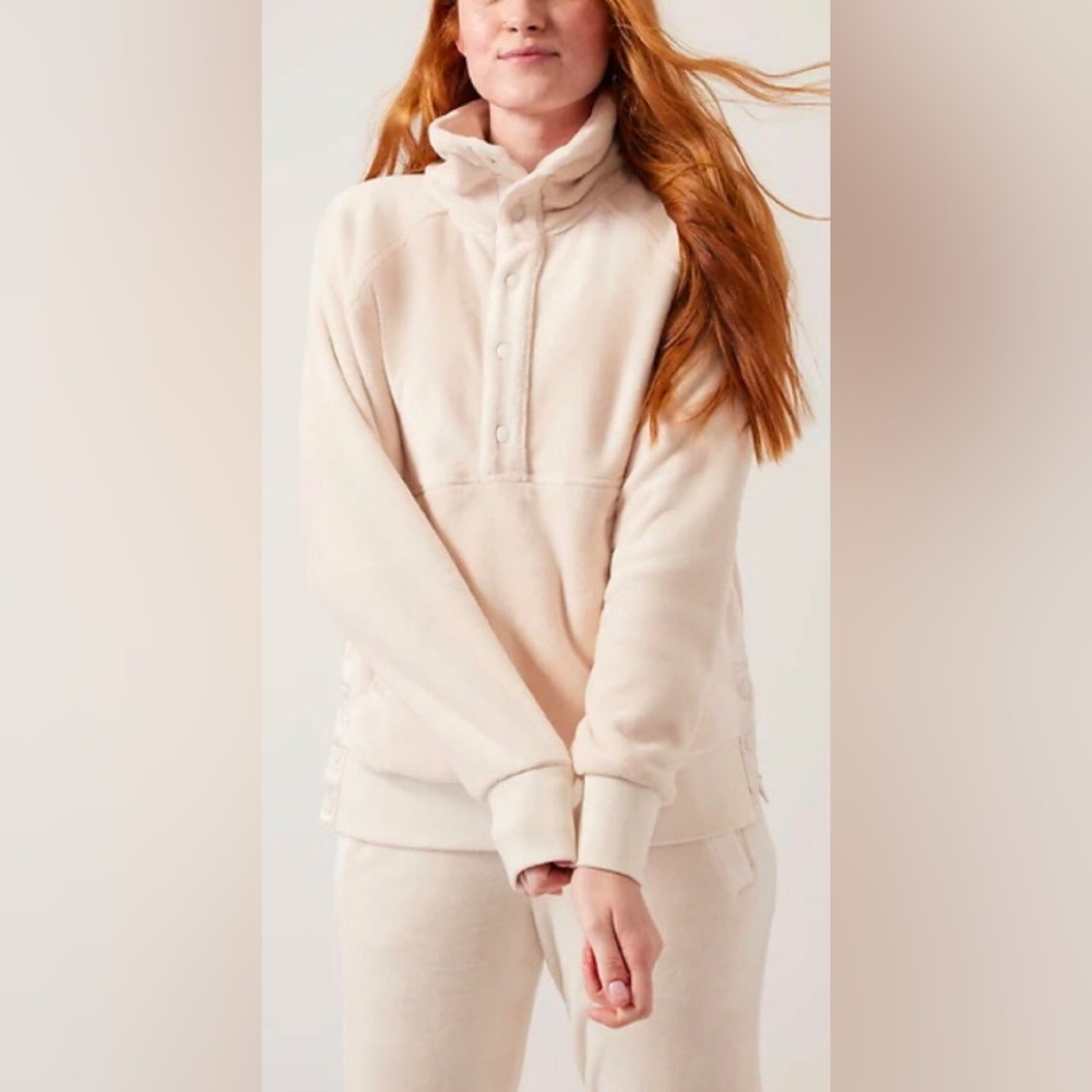 Athleta Recovery Cozy Sherpa Snap Up Pull Over Teddy Sweatshirt size L
